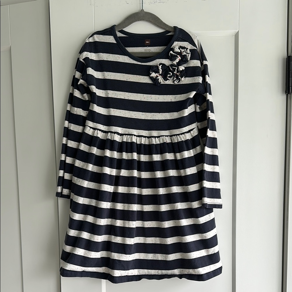 Tea Collection Blue and White Knee-Length Long Sleeve Sundress